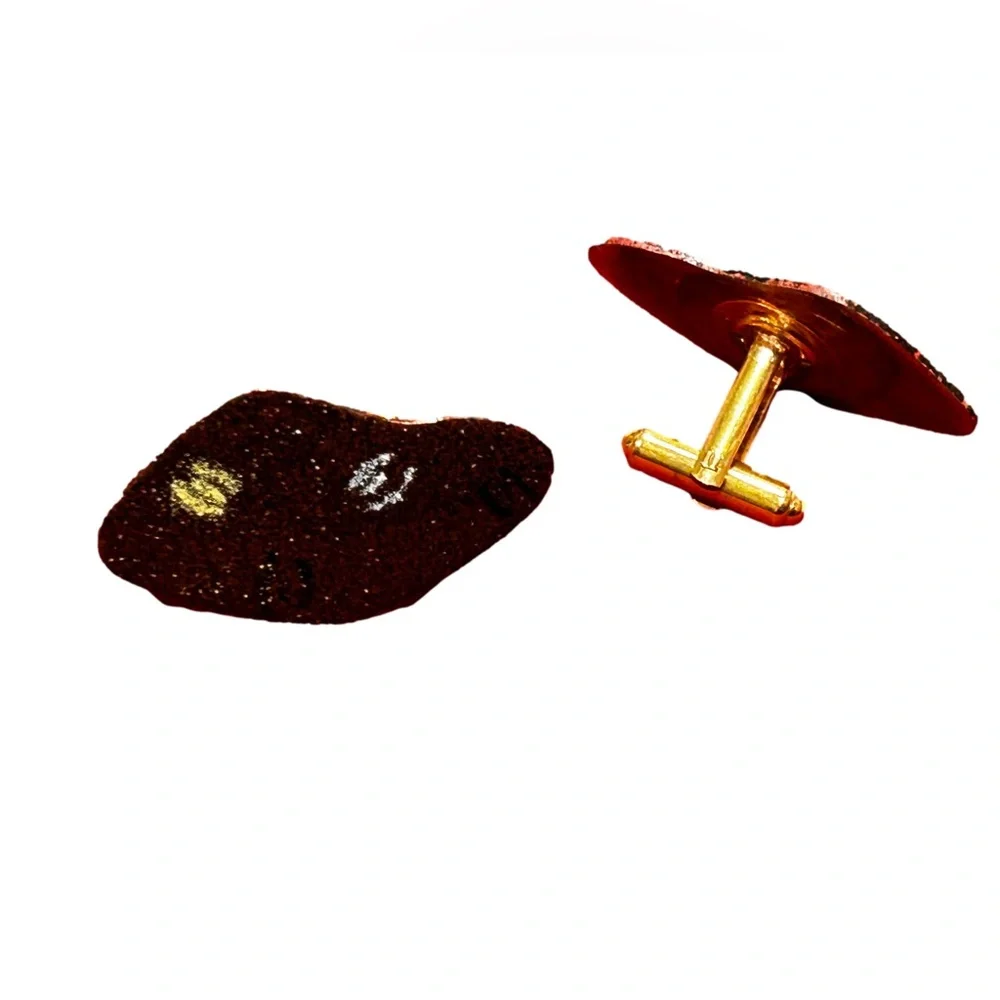 Vintage MCM Copper & Enamel Speckled Freeform Shaped Cuff Links